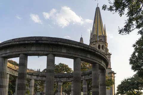 Low angle perspective of part of Rotonda de los jaliscienses ilustres with two Stock Photos