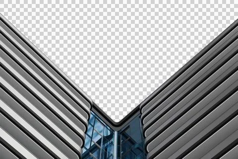 Low-angle perspective of two metallic, ribbed building facades Stock Illustration