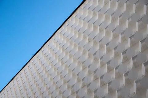 Low-angle perspective view of a modern white building facade Stock Photos