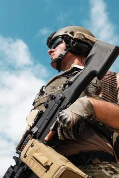 Low angle portrait of US Army Ranger Foto stock