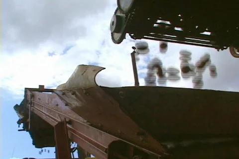 Low Angle Potatoes Switching Farming Equipment Agriculture Video stock 141009