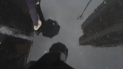 Low Angle POV of Dark Tree Silhouettes in Heavy Fog and Gloomy Overcast Sky . Stock Footage 340991355