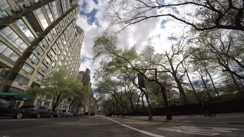 LOW ANGLE POV DRIVING NYC SOUTH ON 5TH AVE DAY CENTRAL PARK Stock Footage 155020676