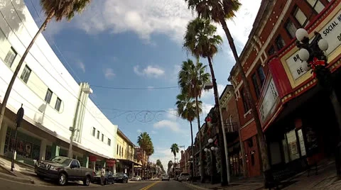 Low Angle POV driving in Ybor City 1 minute Stock Footage 24465707
