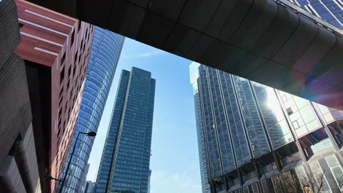 Low-angle pov of La Defense skyscrapers, Paris. First-person walking view Stock Footage 268978207