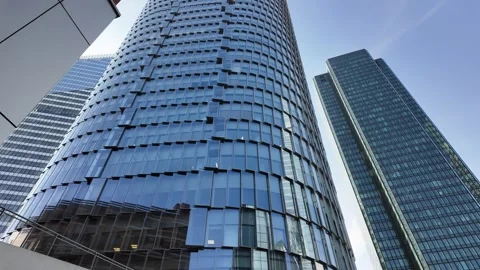 Low-angle pov of La Defense modern skyscrapers, Paris. First-person Stock Footage 270193040