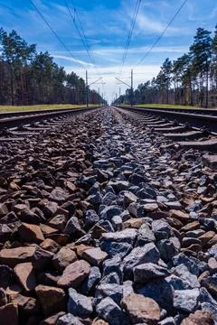 Low Angle Railway Tracks Perspective View Stock Photos