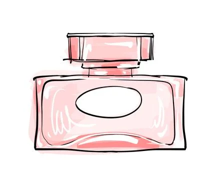 Low angle rectangular women s perfume and cosmetic bottle with label for text Illustrazione stock