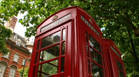 Low Angle Red Phone Booth Stock Footage 815729