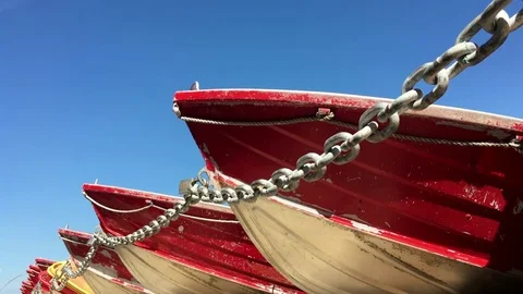 Low Angle Of Row Of Hire Boats Stock Footage 75433394