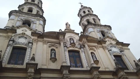 Low Angle San Pedro Telmo Church Towers Dramatic Baroque Architecture Buenos Stock Footage 333418176