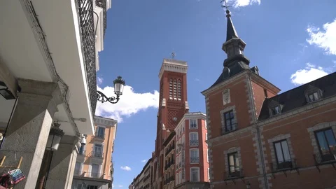 Low angle of Santa Cruz Square buildings in Madrid Stock Footage 87382880