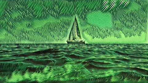 Low angle sea level animation of small yacht sailing in calm water green col... Stock Footage 278956781