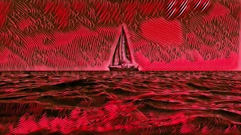 Low angle sea level animation of small yacht sailing in calm ocean red colored Stock Footage 278956822