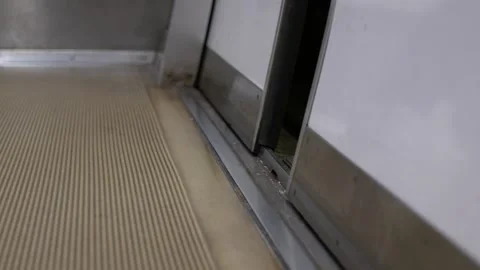 Low angle with selective focus view to train subway door while door is clos.. Stock Footage 291796713