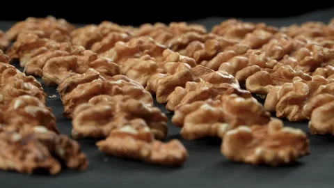 Low Angle Shelled Walnut Kernels Rows Selective Focus 動画素材 332522677