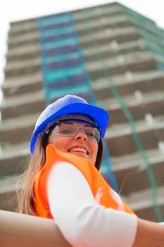 Low angle shot of an architecture student with safety gear Stock Photos