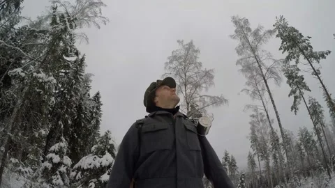 Low-angle shot of backpacker stopping for a while Stock Footage 145944108