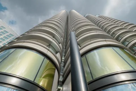 Low Angle Shot Of Beautiful Modern Twin Towers Skyscrapers Stock Photos