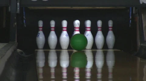 Low angle shot of bowling ball creating difficult split Stock Footage 133536