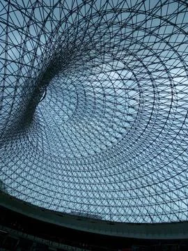 Low angle shot of a building interior with a modern-style ceiling Fotos de archivo