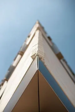Low angle shot of building sharp corner in Paris looks like a ship 스톡 사진