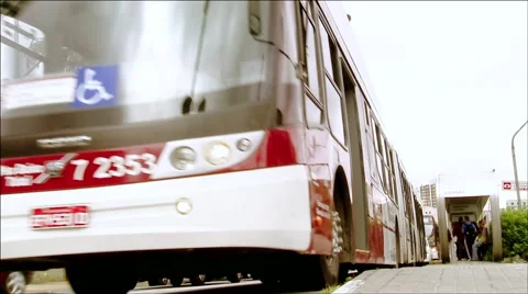 Low angle shot of bus lane on main avenue in São Paulo Stock Footage 50419953