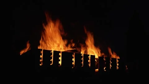Low-angle Shot of Campfire with People Speaking in the Background Stock Footage 310861810