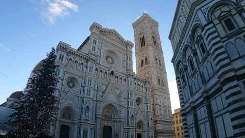 Low-angle shot of the Cathedral of Santa Maria del Fiore (Duomo) in Florence Stock Footage 299934957