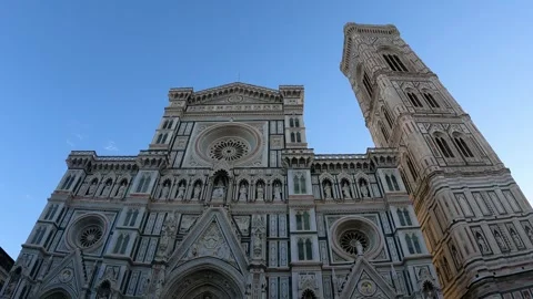 Low-angle shot of the Cathedral of Santa Maria del Fiore (Duomo) in Florence Stock Footage 299934958