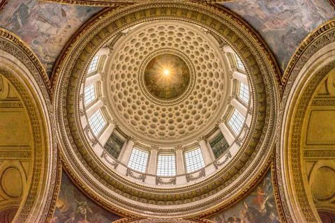 Low-angle shot of the ceiling of the Pantheon in Paris, France Stock Photos