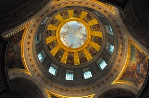 Low-angle shot of the ceiling of the Saint-Louis Cathedral in Paris with Stock Photos