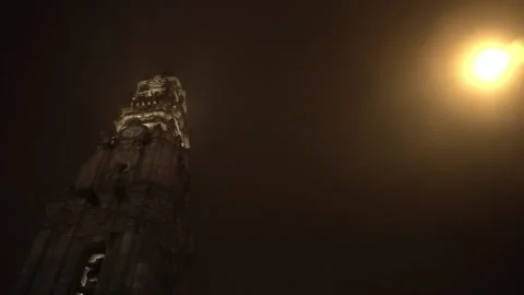 Low-angle shot of Clérigos tower in Oporto at night. Stock Footage 142157586