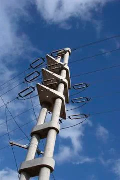 Low angle shot of a concrete electrical pylon Stock Photos