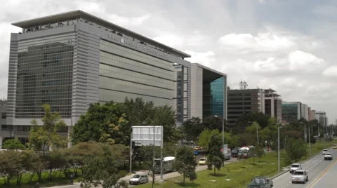 Low Angle Shot of Davivienda's Central Tower and Eldorado Avenue Stock Footage 42268472