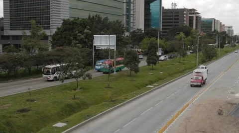 Low Angle Shot of Davivienda's Central Tower and Eldorado Avenue Stock Footage 42268484