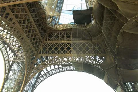 Low angle shot of details on the Eiffel Tower in Paris, France 스톡 사진
