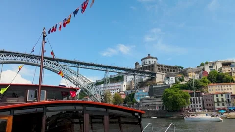 Low angle shot of Dom Luis I Bridge structure in Porto. Stock Footage 327685447