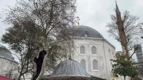 Low angle shot dome and marble facade of the Sehzade Mosque with a towering Vídeos de archivo 340155138