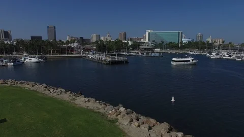 Low Angle Shot of Downtown Long Beach Harbour Stock Footage 94249496