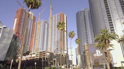Low Angle Shot of Downtown Los Angeles New Skyscrapers Stock Footage 91712907