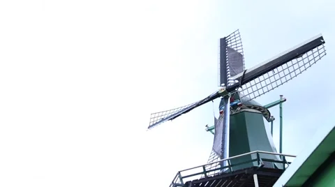Low angle shot of a Dutch windmill Stock Footage 46202338