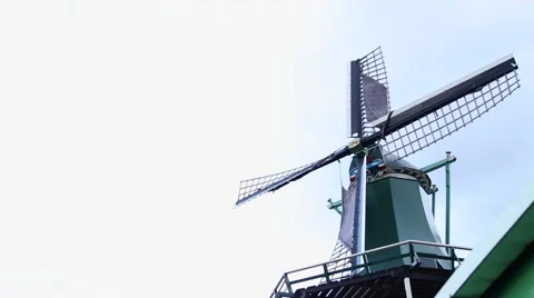 Low angle shot of a Dutch windmill Stock Footage 47619514