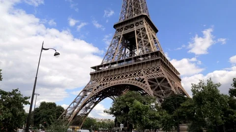 Low angle shot of the Eiffel Tower in Paris France on a summer day Stock Footage 105520881