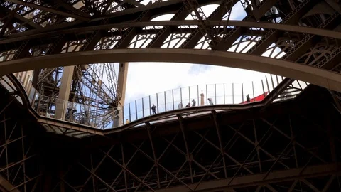 Low angle shot of the Eiffel Tower in Paris France on a summer day Stock Footage 105521071