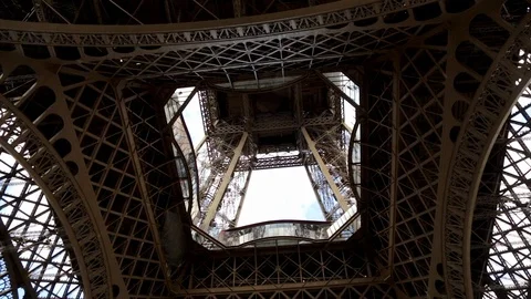 Low angle shot of the Eiffel Tower in Paris France on a summer day Stock Footage 105521112