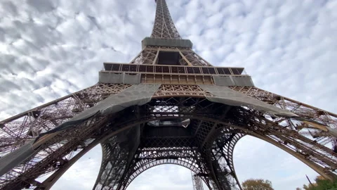 Low angle shot of the Eiffel Tower in Paris, France Stock Footage 221864739