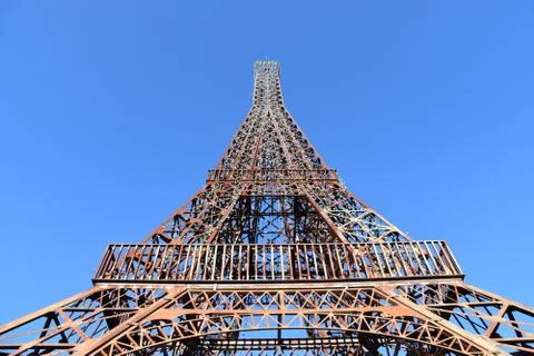 Low angle shot of the Eiffel Tower in Paris, France Stock Photos