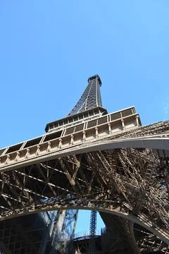 Low angle shot of Eiffel Tower, Paris, France with blue clear sky 写真素材