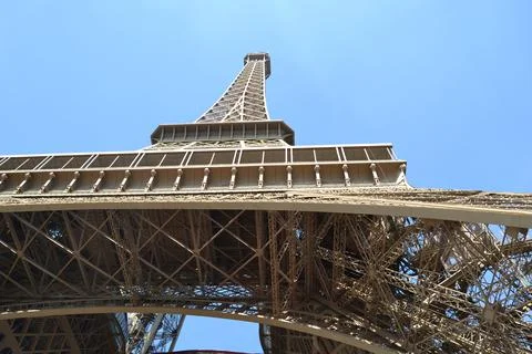 Low angle shot of the Eiffel tower on a clear sunny day, Paris, France 스톡 사진
